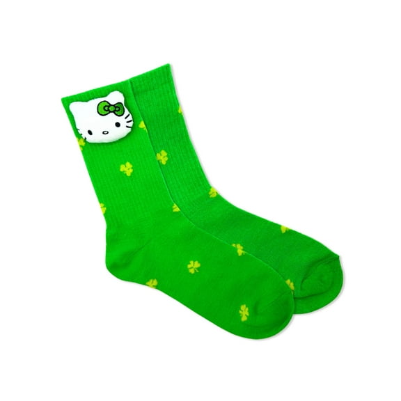Hello Kitty Women's St. Patrick's Day Pom Crew Socks, 1-Pack, Size 4-10
