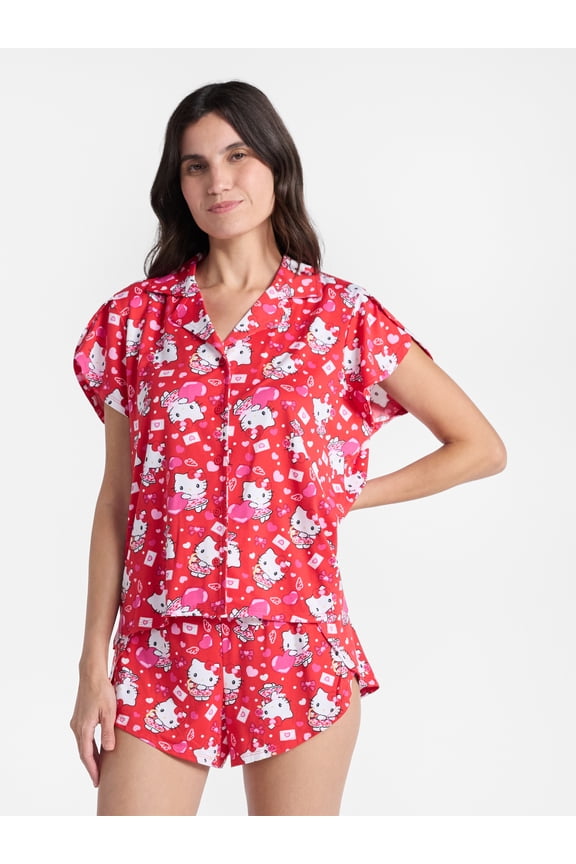 Hello Kitty Women's Valentine's Day Shorty Pajama Set, 2-Piece, Sizes XS-3X