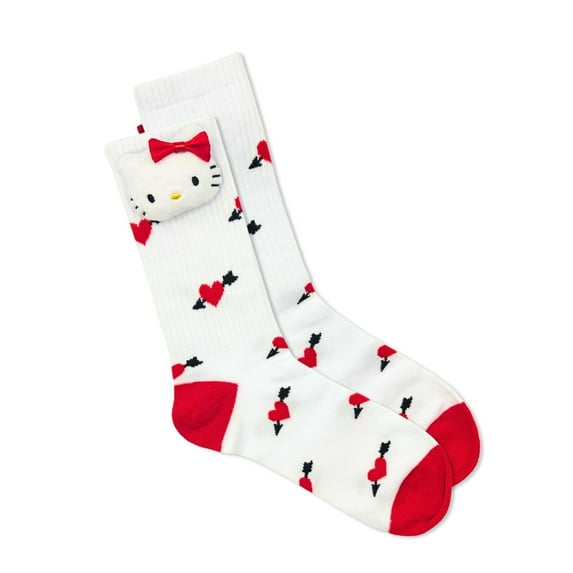 Hello Kitty Women's Valentine's Day Pom Crew Socks, 1-Pack, Size 4-10