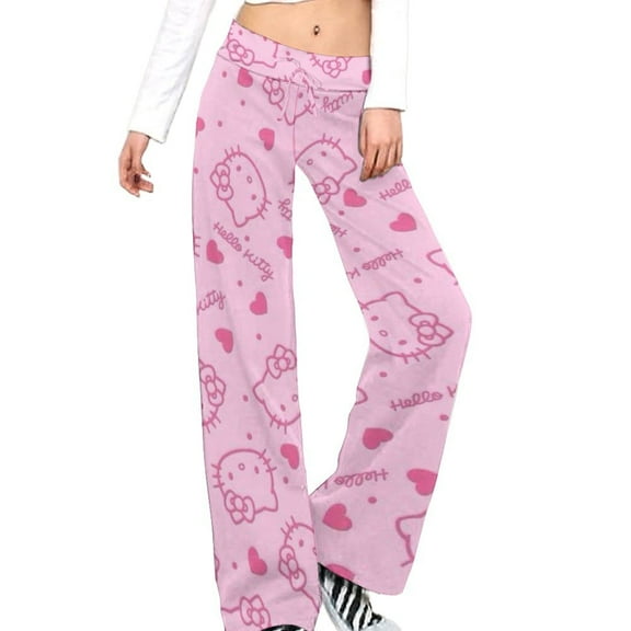 Hello Kitty Women's Wide Leg Yoga Pant Comfy Loose Sweatpants High Waist Lounge Casual Athletic Pant Workout Joggers Pant