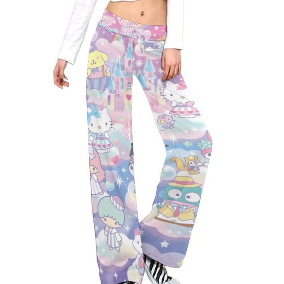 Hello Kitty Women's Wide Leg Yoga Pant Comfy Loose Sweatpants High Waist Lounge Casual Athletic Pant Workout Joggers Pant