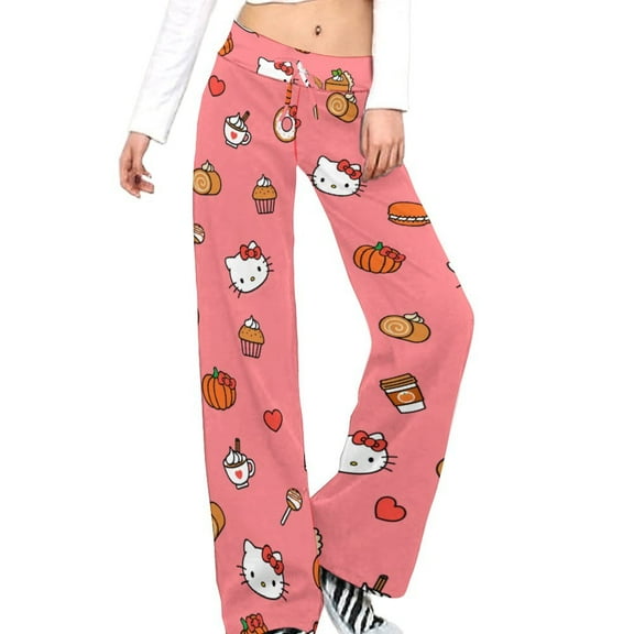 Hello Kitty Women's Wide Leg Yoga Pant Comfy Loose Sweatpants High Waist Lounge Casual Athletic Pant Workout Joggers Pant