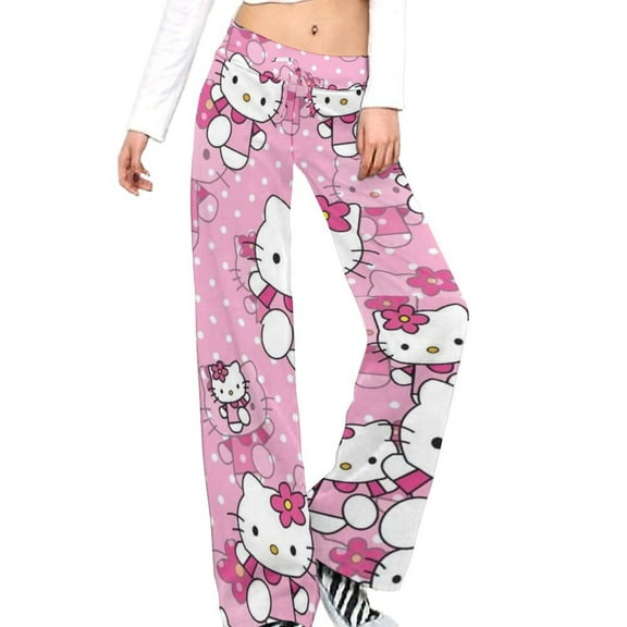 Hello Kitty Women's Wide Leg Yoga Pant Comfy Loose Sweatpants High Waist Lounge Casual Athletic Pant Workout Joggers Pant