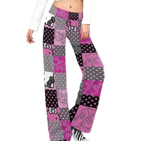 Hello Kitty Women's Wide Leg Yoga Pant Comfy Loose Sweatpants High Waist Lounge Casual Athletic Pant Workout Joggers Pant