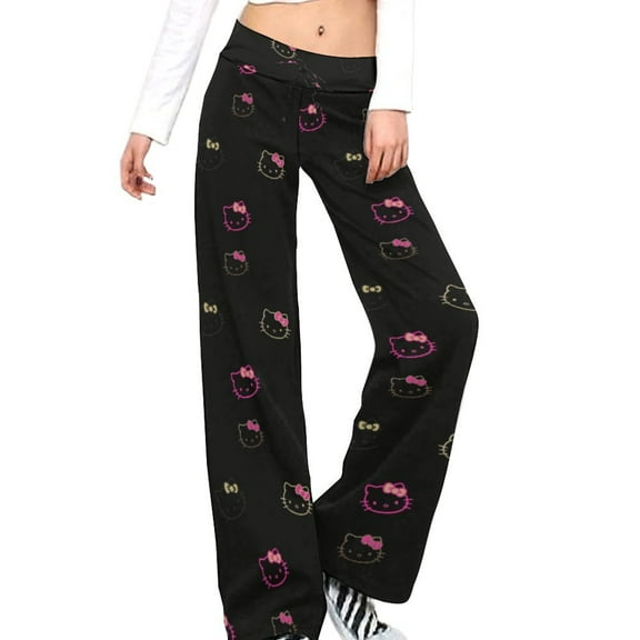 Hello Kitty Women's Wide Leg Yoga Pant Comfy Loose Sweatpants High Waist Lounge Casual Athletic Pant Workout Joggers Pant