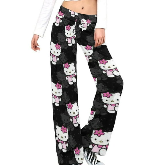 Hello Kitty Women's Wide Leg Yoga Pant Comfy Loose Sweatpants High Waist Lounge Casual Athletic Pant Workout Joggers Pant