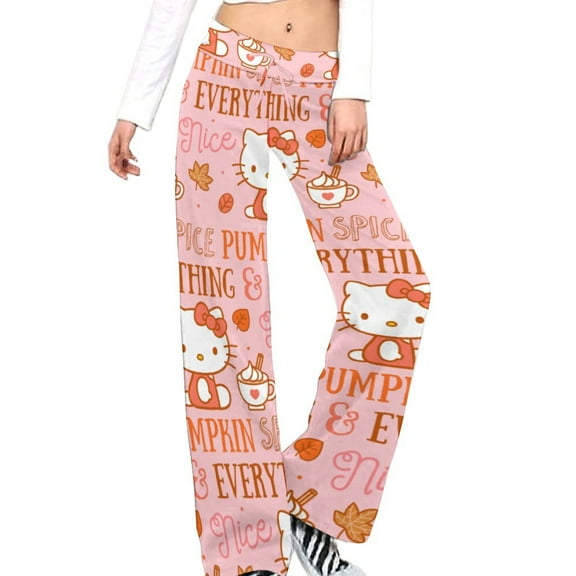 Hello Kitty Women's Wide Leg Yoga Pant Comfy Loose Sweatpants High Waist Lounge Casual Athletic Pant Workout Joggers Pant