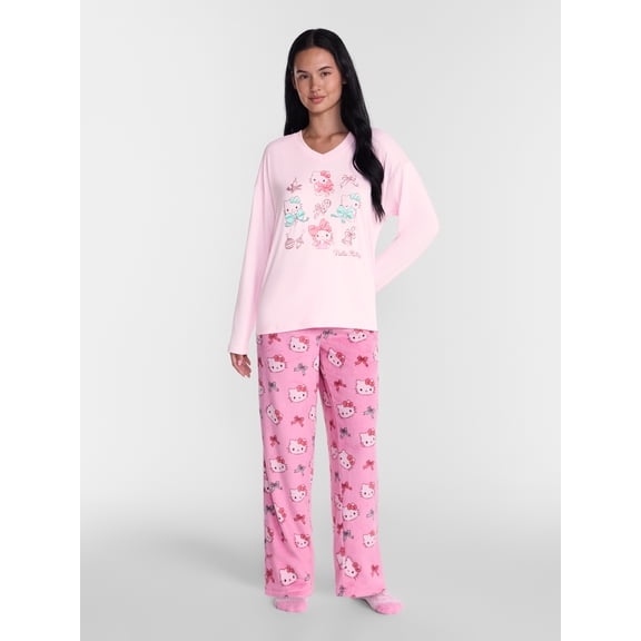 Hello Kitty Women's and Women's Plus Top, Pants and Socks Pajama Gift Set, 3-Piece, Sizes XS-3X