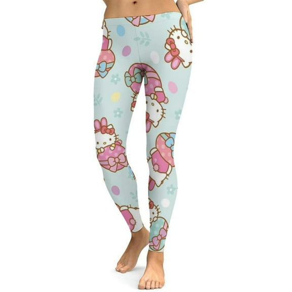 Hello Kitty Womens Athletic Leggings Soft High Waist Yoga Pants Workout Pants for Sports L