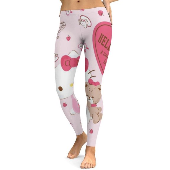 Hello Kitty Womens Athletic Leggings Soft High Waist Yoga Pants Workout Pants for Sports S