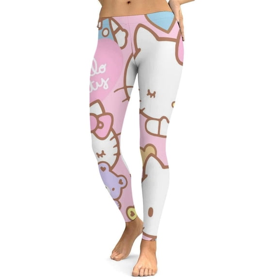 Hello Kitty Womens Athletic Leggings Soft High Waist Yoga Pants Workout Pants for Sports XL