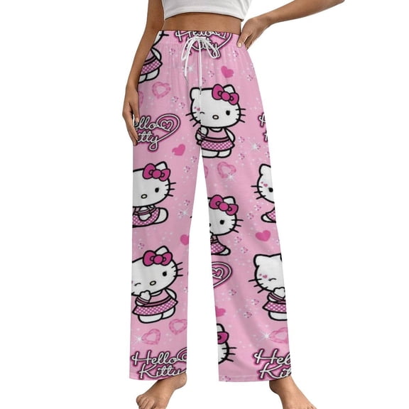 Hello Kitty Womens Comfy Pajama PJ Pants Lounge Pants Sleepwear Drawstring PJ Bottoms Pants
