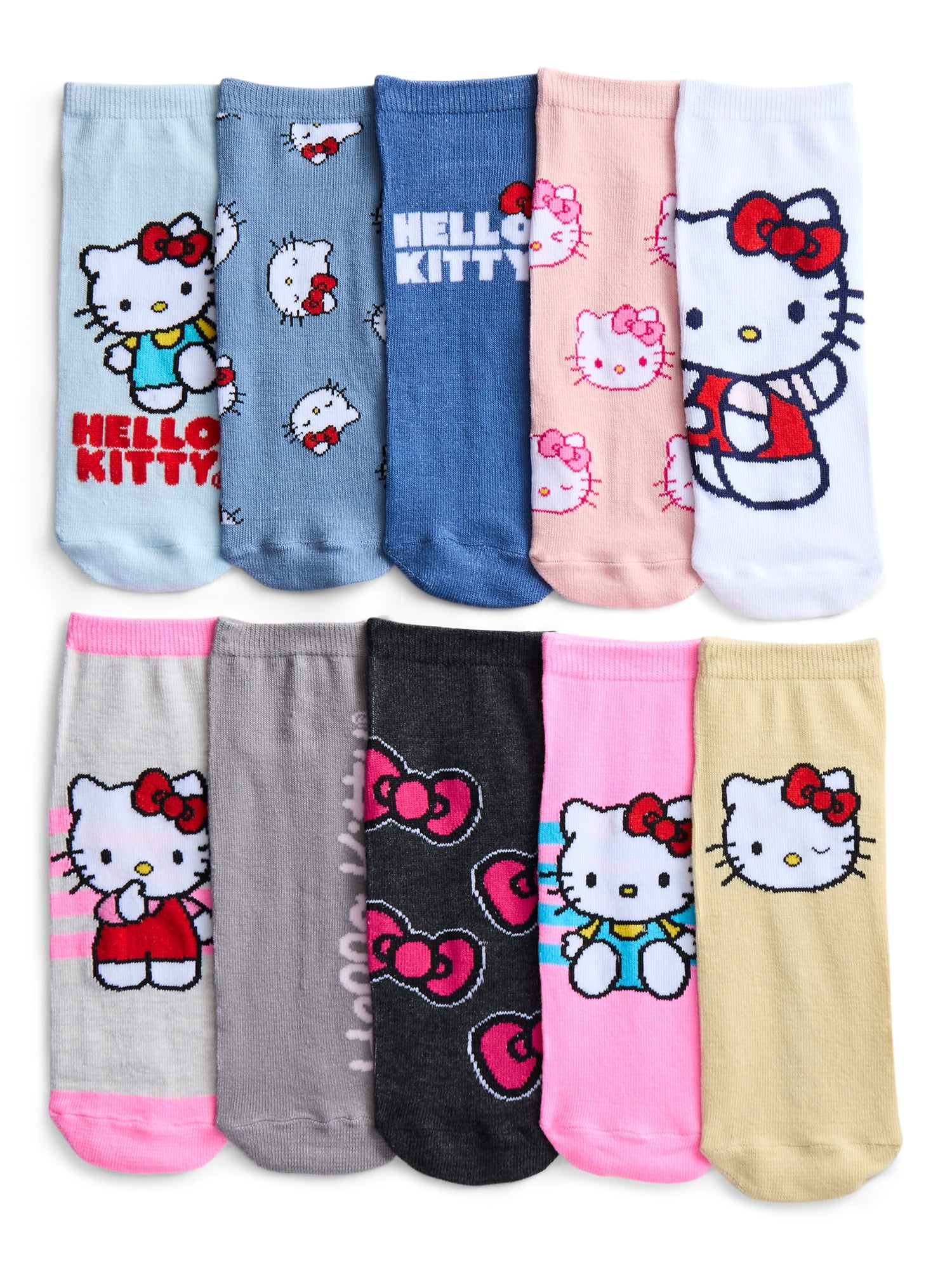 Hello Kitty Women's Low-Cut Socks, 10-Pack, Shoe Sizes 4-10