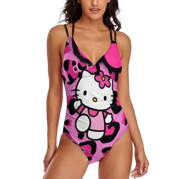 Hello Kitty Womens One-Pieces Swimsuit Sexy CirssCross Swimwear Printing Bathing Suits 2XL