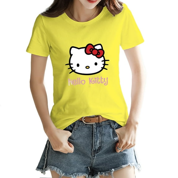 Hello Kitty Womens Short Sleeve Tops Summer T Shirts Round Neck Causal Fashion Basic Tee Daisy color XXL
