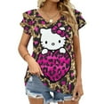 thumbnail image 1 of Hello Kitty Womens Summer Tops Ruffle Short Sleeve Tunic Tops V Neck Loose Fit Flowy T-Shirts, 1 of 7