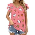 thumbnail image 1 of Hello Kitty Womens Summer Tops Ruffle Short Sleeve Tunic Tops V Neck Loose Fit Flowy T-Shirts, 1 of 7