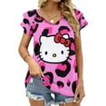 thumbnail image 1 of Hello Kitty Womens Summer Tops Ruffle Short Sleeve Tunic Tops V Neck Loose Fit Flowy T-Shirts, 1 of 7