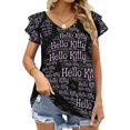 thumbnail image 1 of Hello Kitty Womens Summer Tops Ruffle Short Sleeve Tunic Tops V Neck Loose Fit Flowy T-Shirts, 1 of 7