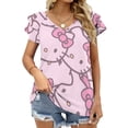 thumbnail image 1 of Hello Kitty Womens Summer Tops Ruffle Short Sleeve Tunic Tops V Neck Loose Fit Flowy T-Shirts, 1 of 7