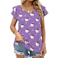 thumbnail image 1 of Hello Kitty Womens Summer Tops Ruffle Short Sleeve Tunic Tops V Neck Loose Fit Flowy T-Shirts, 1 of 7