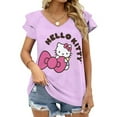 thumbnail image 1 of Hello Kitty Womens Summer Tops Ruffle Short Sleeve Tunic Tops V Neck Loose Fit Flowy T-Shirts, 1 of 7