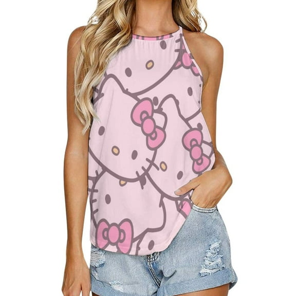 Hello Kitty Womens Tank Tops Print Camisole Summer Casual Sleeveless Shirts Trendy Vest Blouse S