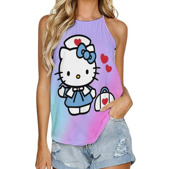 Hello Kitty Womens Tank Tops Print Camisole Summer Casual Sleeveless Shirts Trendy Vest Blouse S