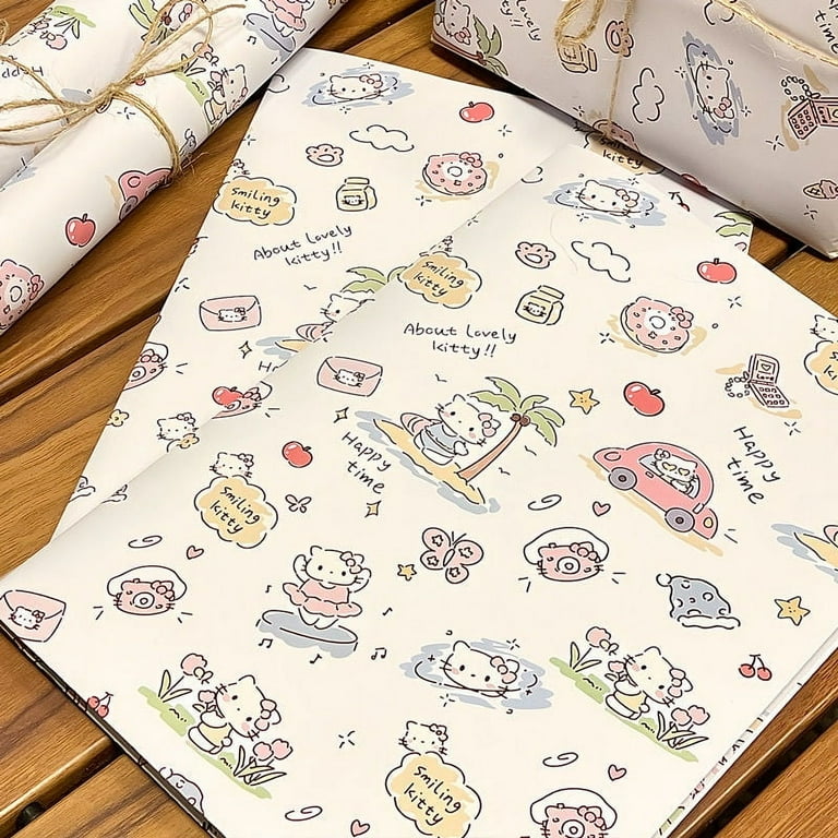 Hello Kitty Wrapping Paper Kawaii Sanrio Cute Anime Toy Birthday Party Bento Snack Gift Wrapping Paper and A Roll Fine Hemp Rope Walmart