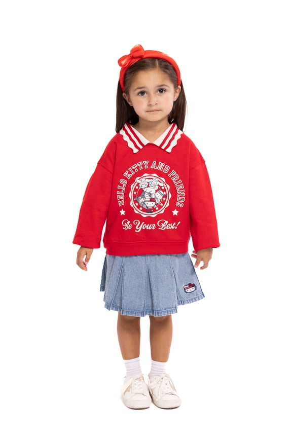 Hello Kitty Baby and Toddler Girls Collared Graphic Sweatshirt with Long Sleeves, Sizes 12M-3T