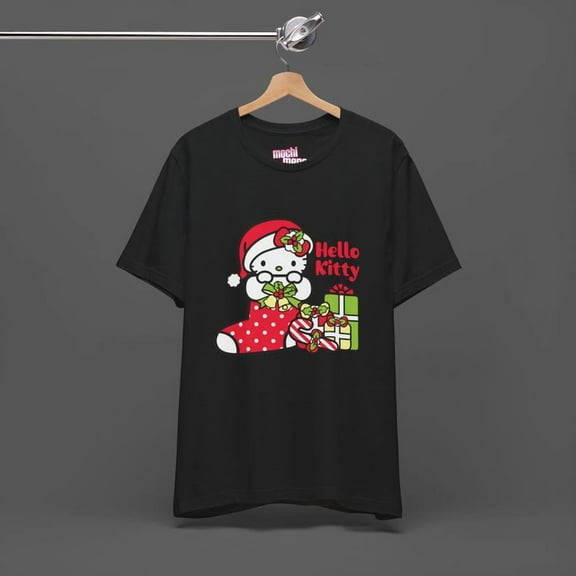 Hello Kitty Xmas Tee - Christmas Holiday Gift For Sanrio Fans - Cutecore Y2K Graphic T-shirt - Cartoon Merry Christmas Shirt,Black Color,Size M