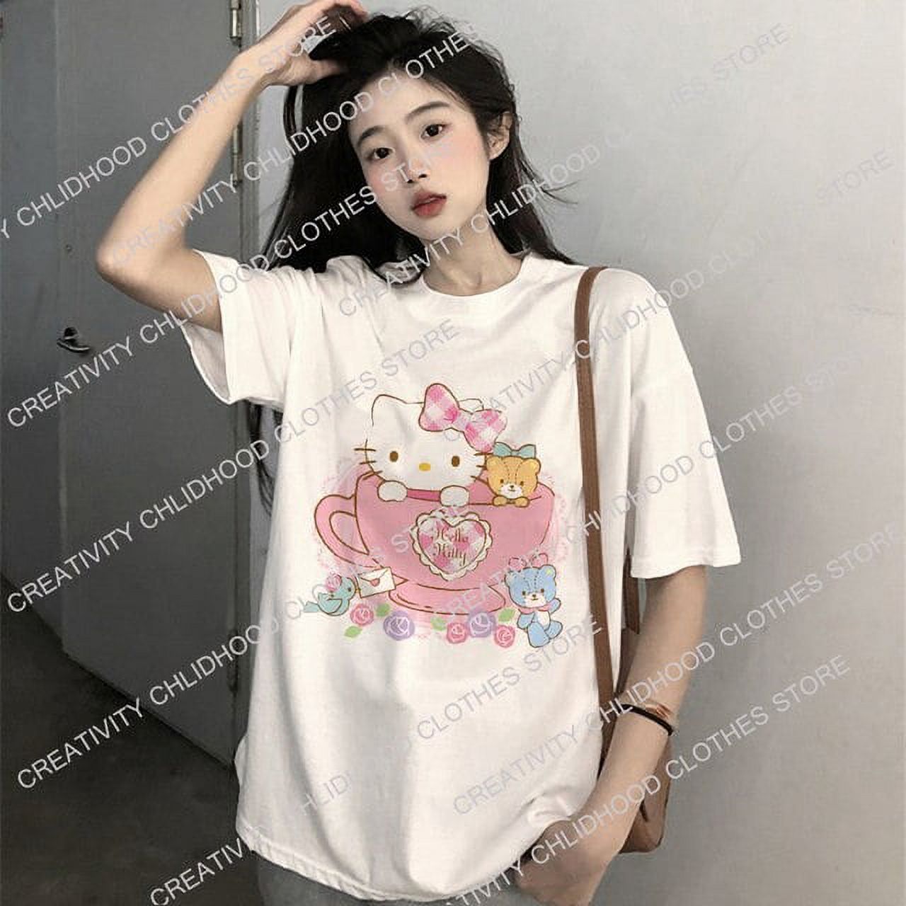 Hello Kitty Y2K T-shirts Women Cotton Tee Shirts Anime Kawaii Sanrio ...