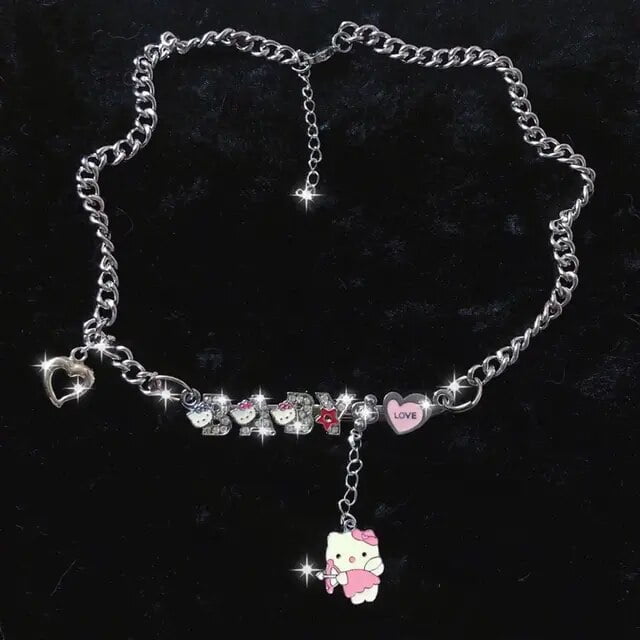 Hello Kitty Y2k Sanrio Jewelry Necklace Kawaii Hello Kitty Stuff Pals  Sisters Clavicle Chain Adjustable Ladies Birthday Gift 