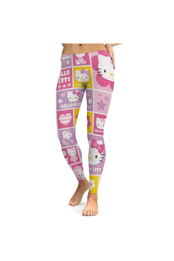 Hello Kitty Yoga Pants for Women Girls Workout Leggings Stretch High Waist Stretchy Soft Sport Pants M