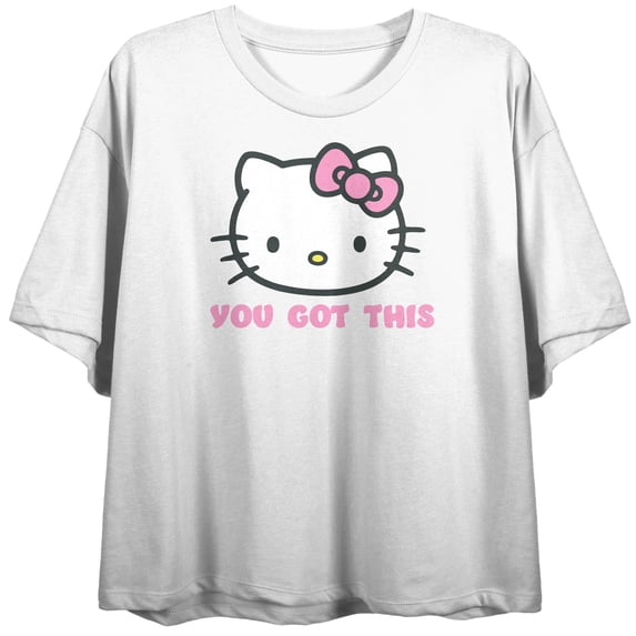 Hello Kitty You've Got This Crew Neck Short Sleeve Women's White Crop Top
-XS