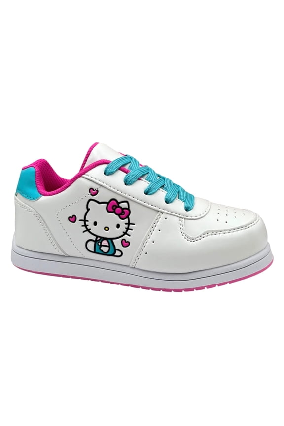 Youth Big Girls Court Sneakers Size 2 White Aqua Pink Casual Lace-Up