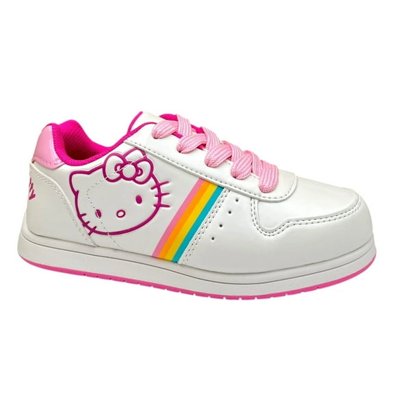 Hello Kitty Youth Girl's Fashion Court Sneakers Size 12 White-Rainbow Lace up