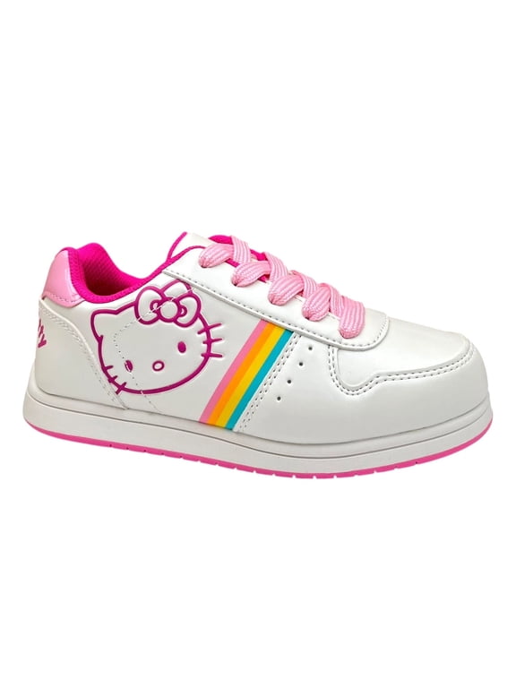 Youth Girl's Fashion Court Sneakers Size 3 White-Rainbow Lace up