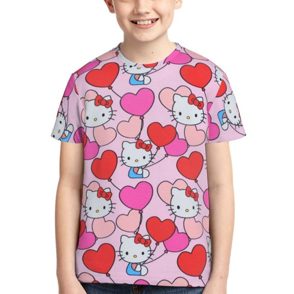 Hello Kitty Youth Shirts Short Sleeve Crewneck T-Shirt Soft Novelty Shirt 3d Graphic Tees Blouse Summer Cool Tee Shirts Medium