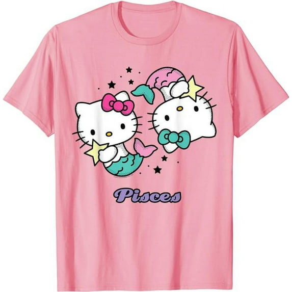 Hello Kitty Zodiac Pisces T-Shirt, Cute Tee For Men Women Cat Lovers, Light Pink Color, Size M
