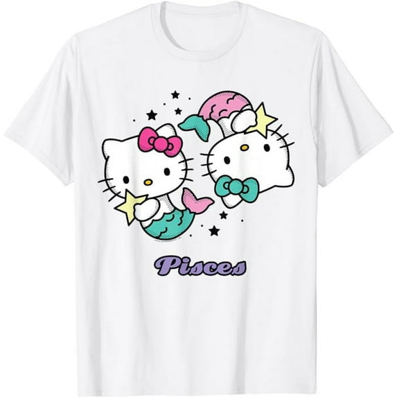Hello Kitty Zodiac Pisces T-Shirt, Cute Tee For Men Women Cat Lovers, White Color, Size 2XL