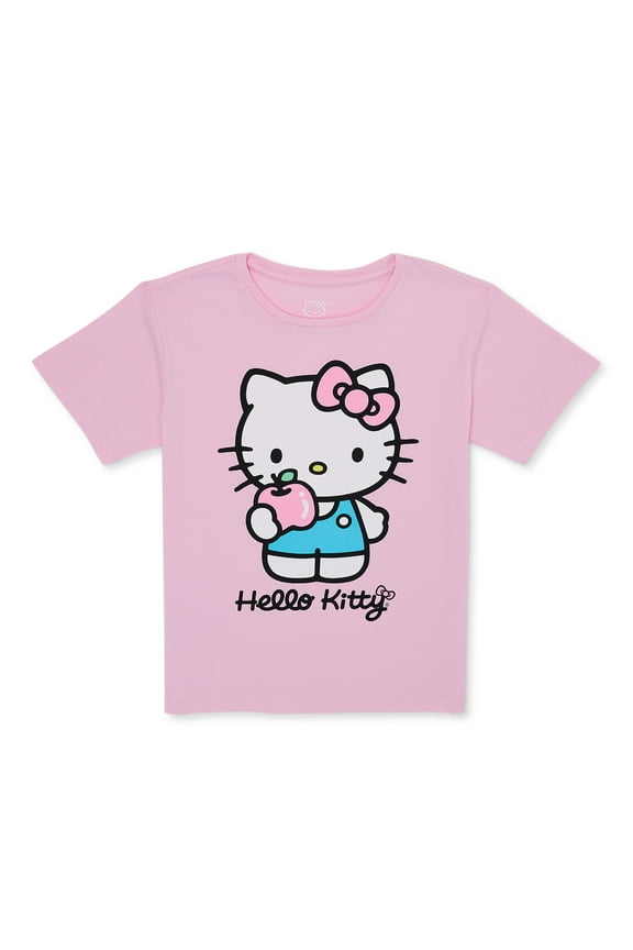 Hello Kitty and Apple Girls Short Sleeve Graphic T-Shirt, Sizes 4-16