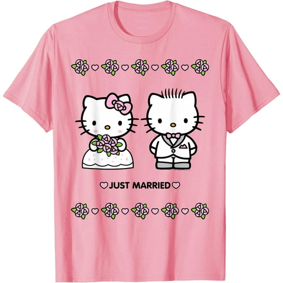 Hello Kitty and Dear Daniel "Just Married" DTG Print Unisex T-Shirt,Light Pink Color,Size L