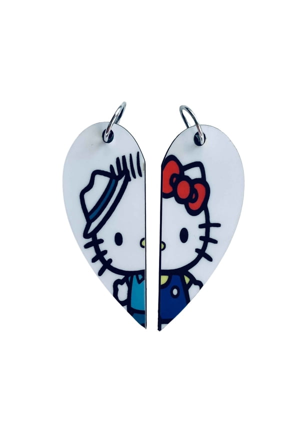 Hello Kitty and Dear Daniel Matching Heart Necklaces Keyrings | Hello Kitty Couples or BFF Gift | Valentine's Day Gift for Him or Her