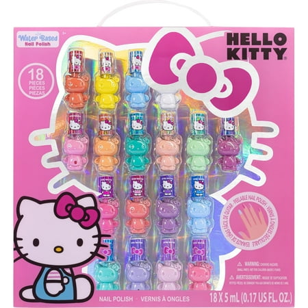 Hello Kitty and Friends 18-Piece Peel-Off Nail Polish Set, Non-Toxic and Water-Based Quick Dry Nail Polish Gift Set for Girls