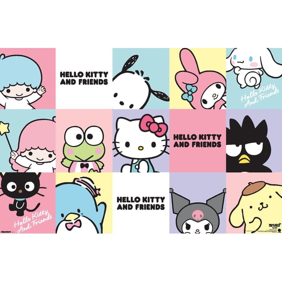 Hello Kitty and Friends: 2024 Core - Pastel Group Grid Wall Poster, 22.375" x 34"
