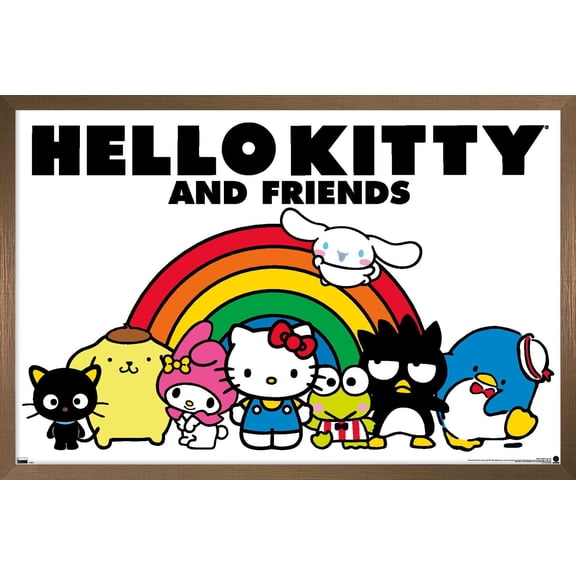 Hello Kitty and Friends: 21 Core - Group Rainbow Wall Poster, 22.375" x 34" Framed