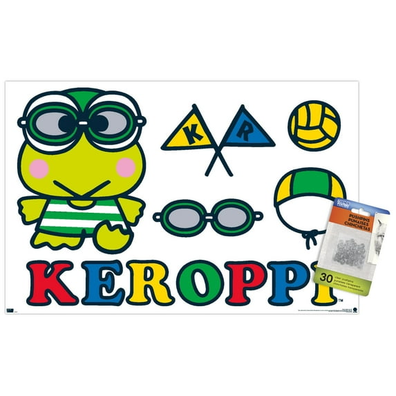 Hello Kitty and Friends: 21 Sports - Keroppi Water Polo Wall Poster with Push Pins, 14.725" x 22.375"