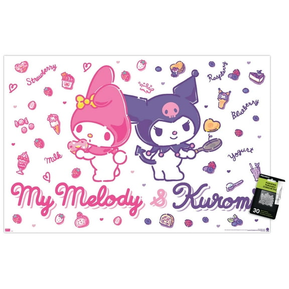 Hello Kitty and Friends: 23 My Favorite Flavor - My Melody & Kuromi Wall Poster with Pushpins, 22.375" x 34"
