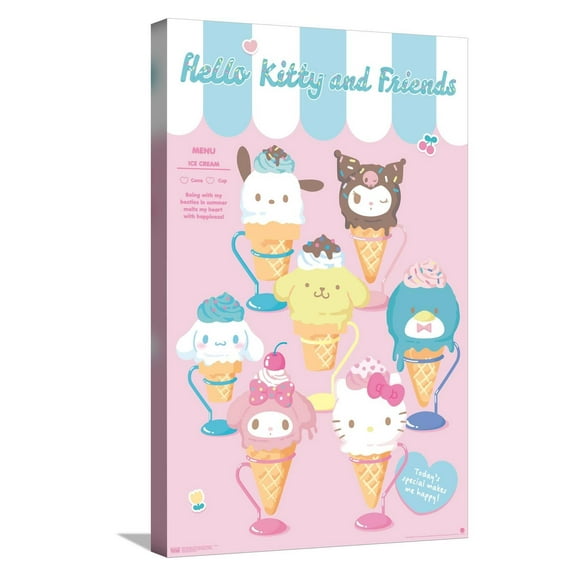 Hello Kitty and Friends: 24 Ice Cream Parlor - Group Canvas Wall Poster, 14.725" x 22.375"